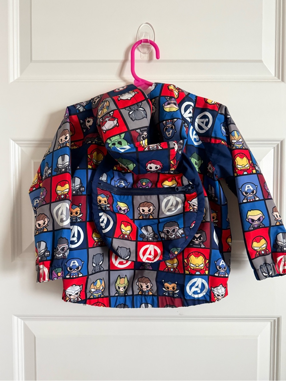 Marvel Kids Navy Blue Red Multicolor Avengers Character Packable  Jacket